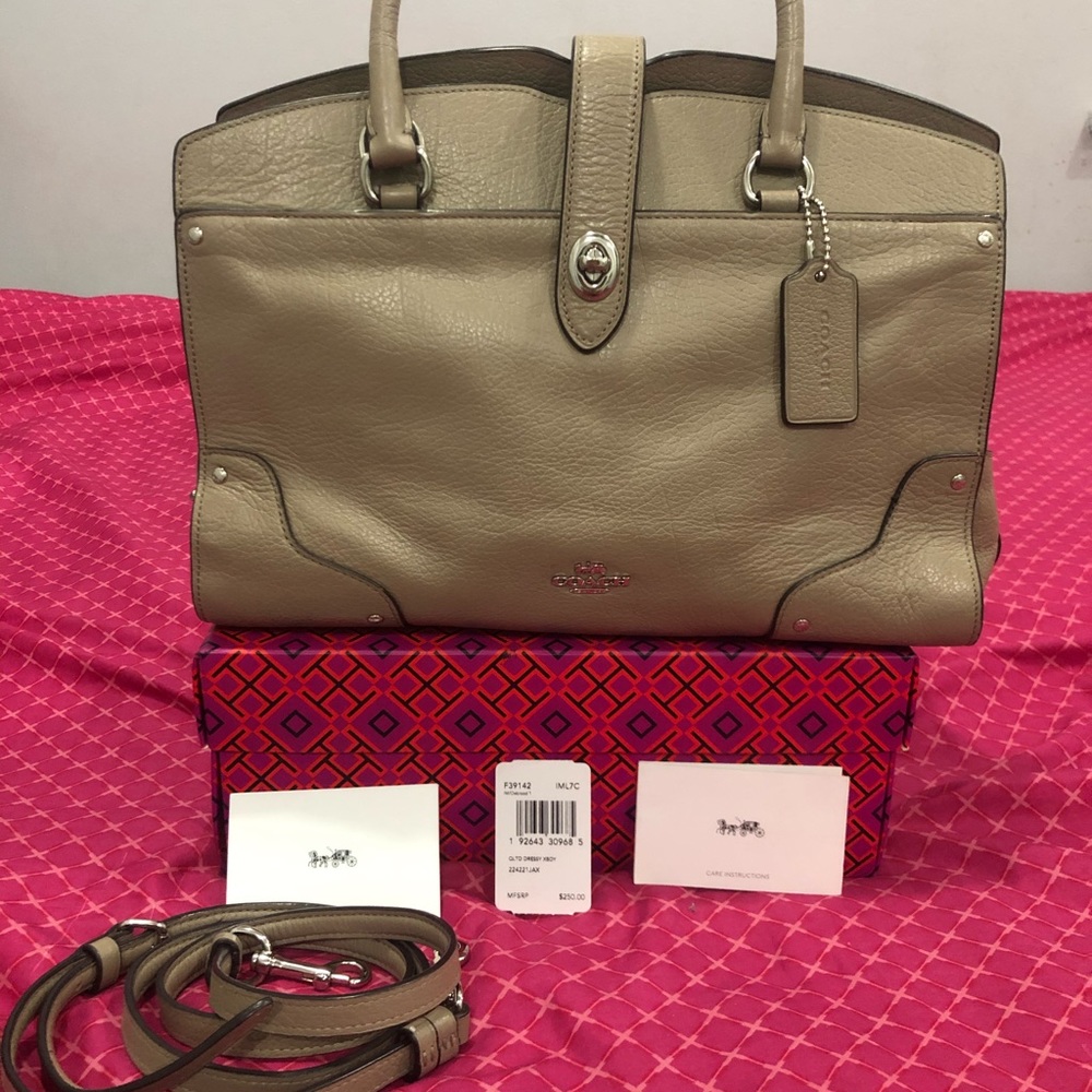 Coach Mercer Stone Soft Crossgrain Leather Satchel